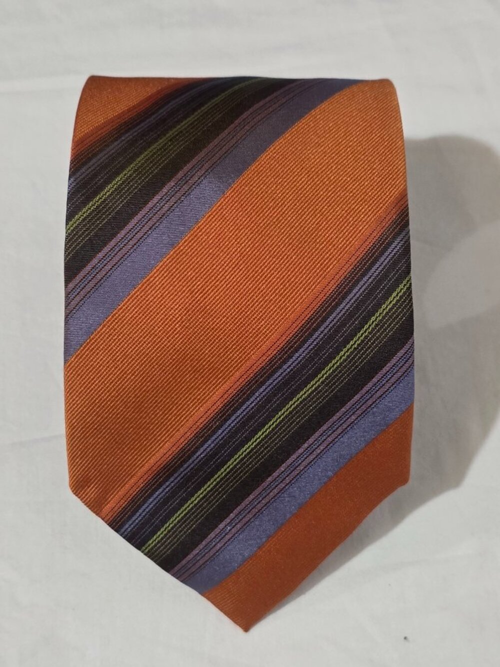 Alfred Dunhill London Hand Made in Italy Silk Necktie - Orange Brown Blue Stripe